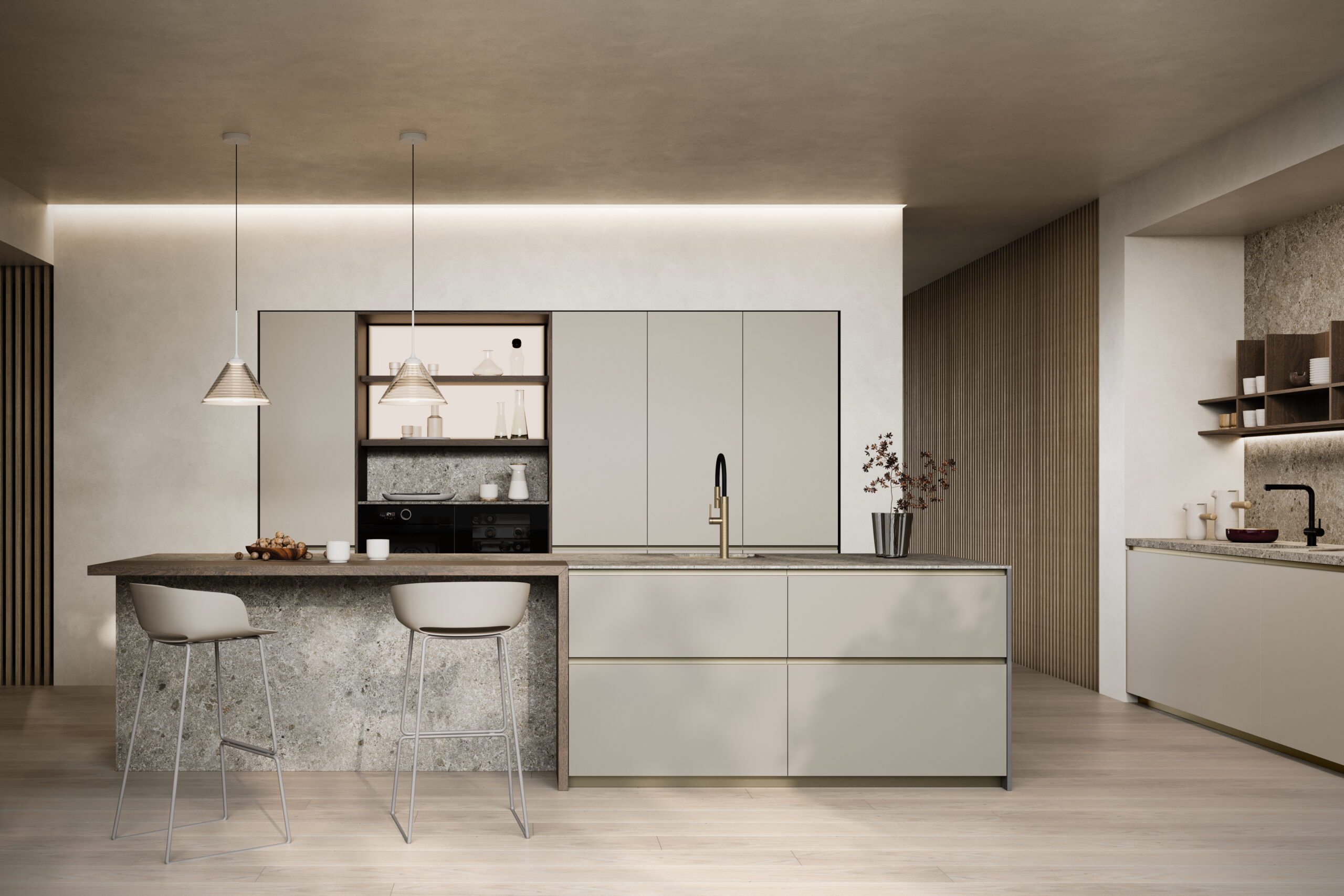 Plan de travail en Dekton — finition pierre claire, résistance extrême