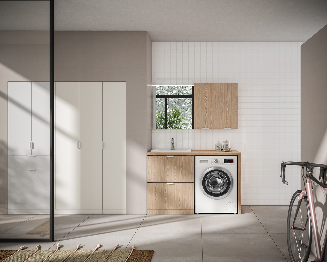 BMT Bagni Kosmo — meuble suspendu salle de bain bois et céramique, Biarritz