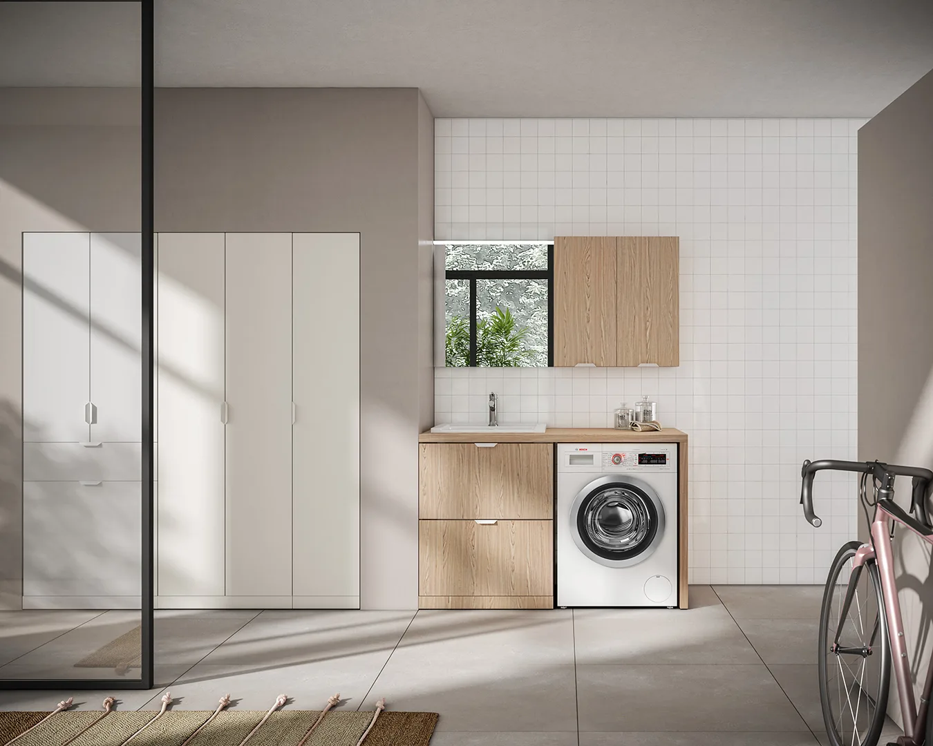 BMT Bagni Kosmo — meuble suspendu salle de bains bois et céramique, Biarritz
