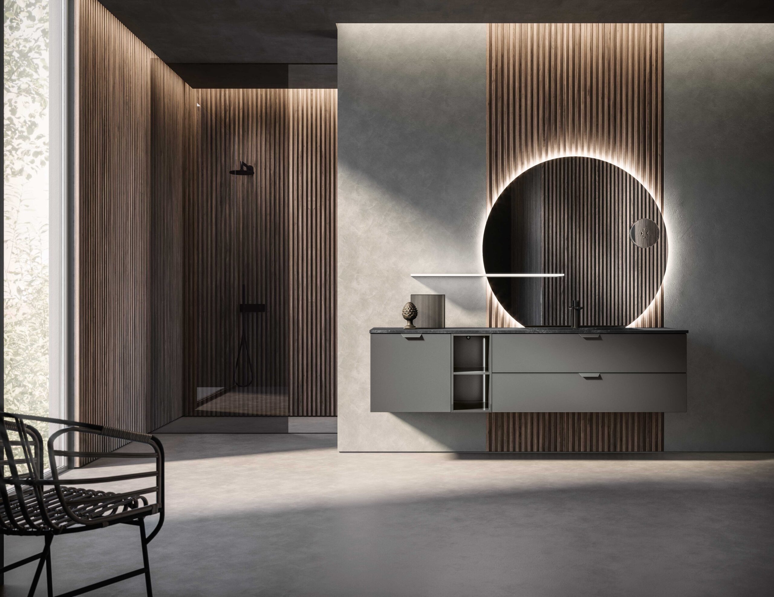 Vasque design BMT Blues — meuble double vasque marbre et bois, salle de bain sur mesure à Biarritz