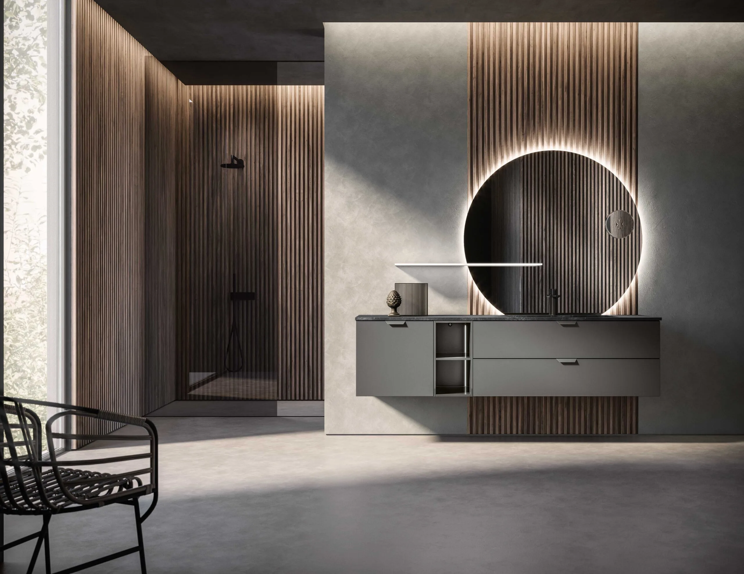 Vasque design BMT Blues — meuble double vasque marbre et bois, salle de bains sur mesure à Biarritz