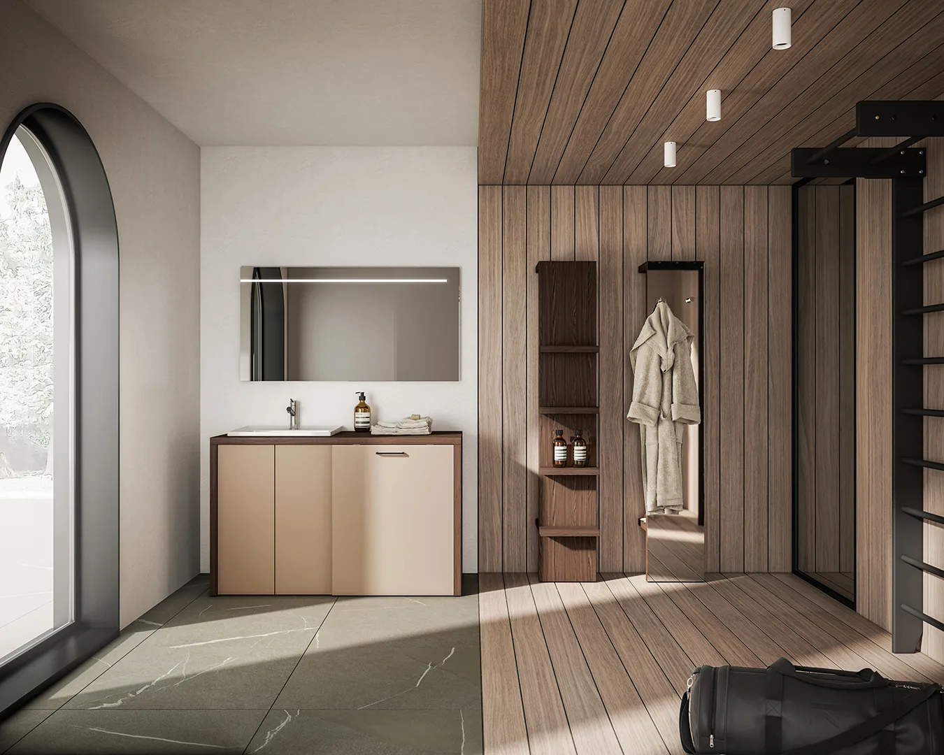 Vasques jumelées BMT Kosmo — salle de bains contemporaine à Biarritz, matériaux sur mesure