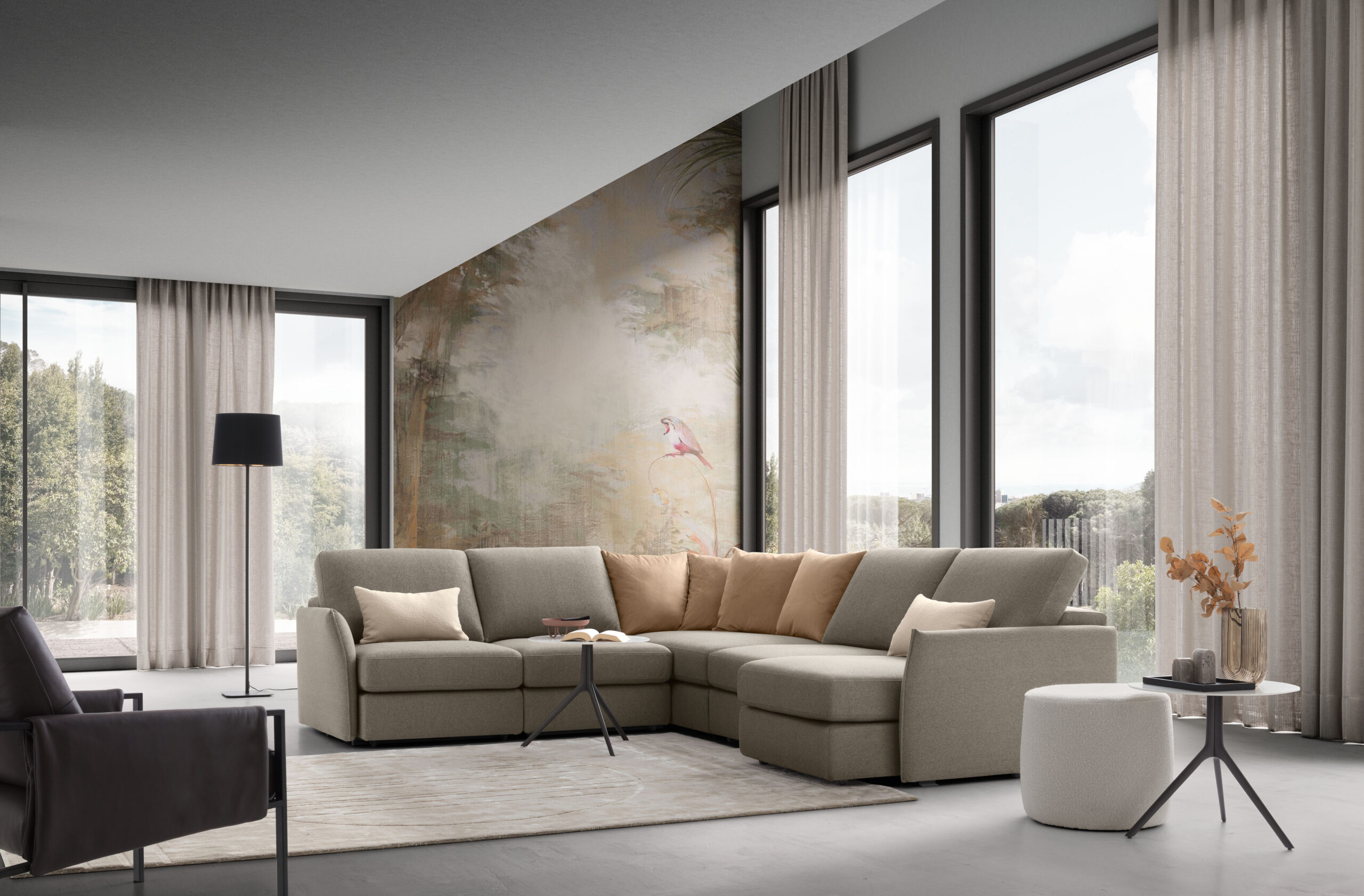 Salon italien LeCOMFORT — canapé modulable contemporain, ambiance lumineuse, design italien sur mesure à Biarritz